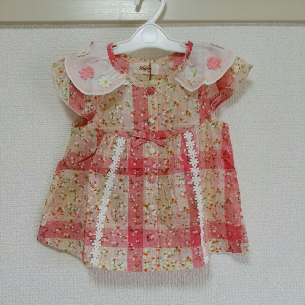 【新品】souris(スーリー)チェック小花 ブラウス 95 ピンク 綿