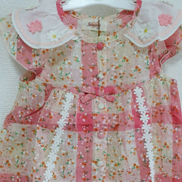 【新品】souris(スーリー)チェック小花 ブラウス 95 ピンク 綿