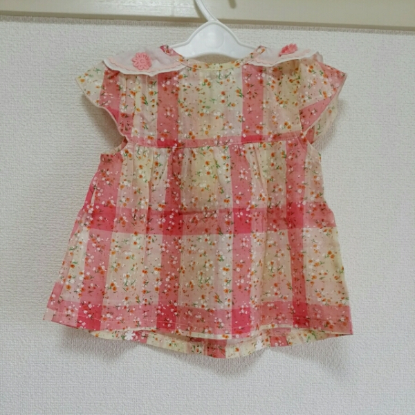 【新品】souris(スーリー)チェック小花 ブラウス 95 ピンク 綿