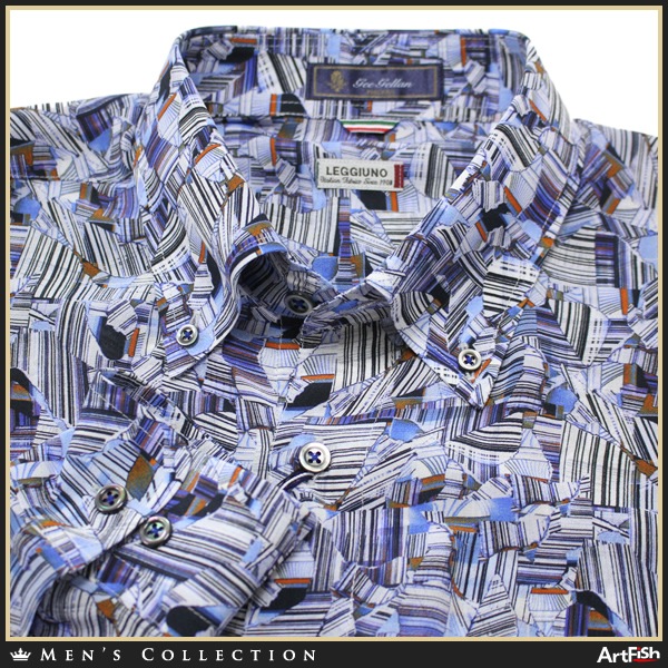 GELLAN P◆シルク100%ITALY製 青系プリントシャツf205*s52新品