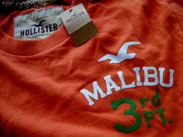 【既決USA】アバクロ&ホリスター@完売胸元&袖ロゴ【Ｈollister MALIBU 22 HCO】 Orange@L