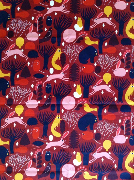 新品●マリメッコ 生地 100×145cm PIKKU HUHULI 動物 布 赤