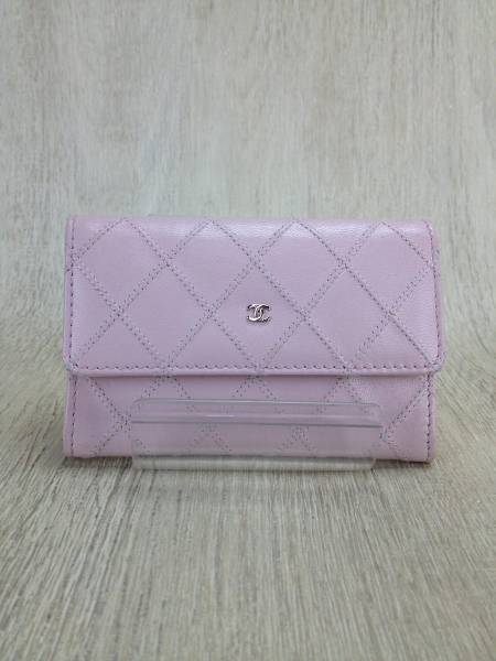 CHANEL◆カードケース/PNK/レザー/無地
