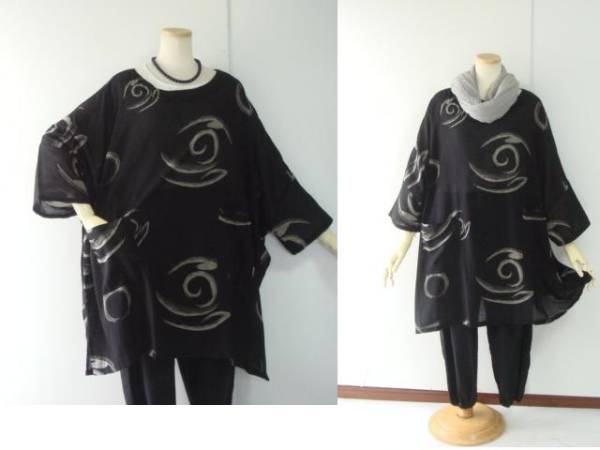 コットン身幅ゆったりのチュニック　ブラック