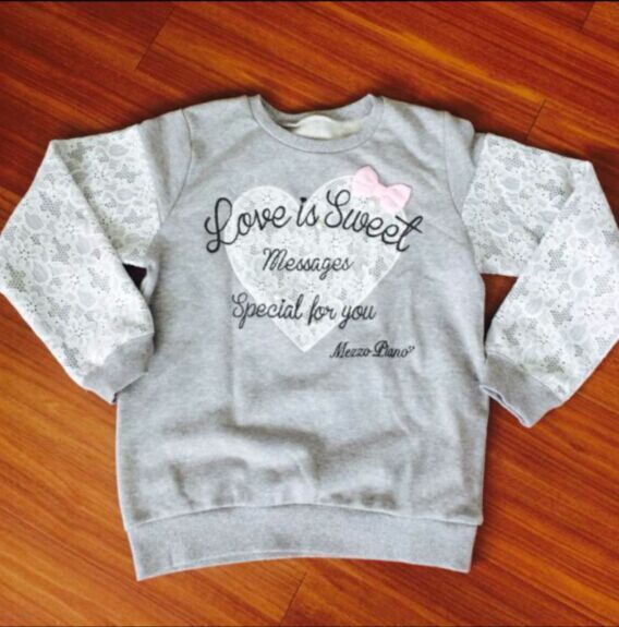 新メゾピアノ袖レース切り替えハートモチーフ裏毛トレーナー160