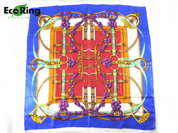 1円 エルメス カレ HdORIGNY シルク100％ スカーフ ブルー CF427 