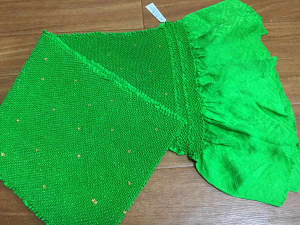 着物に 帯揚げ 新品 総絞り振袖に 黄緑系 7