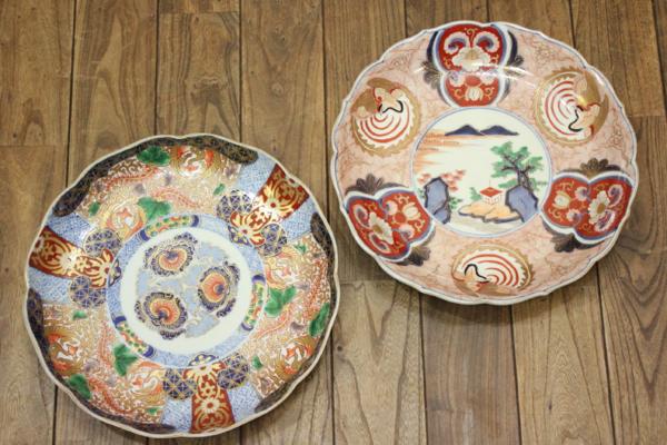 九谷焼 赤絵金彩 孔雀牡丹図 裏に春画 浮世絵 大皿 飾皿 箱付 r757
