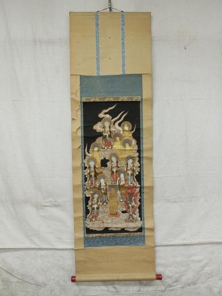 E09944 作者不祥 十三佛図 肉筆紙本 掛軸 仏画 仏教美術