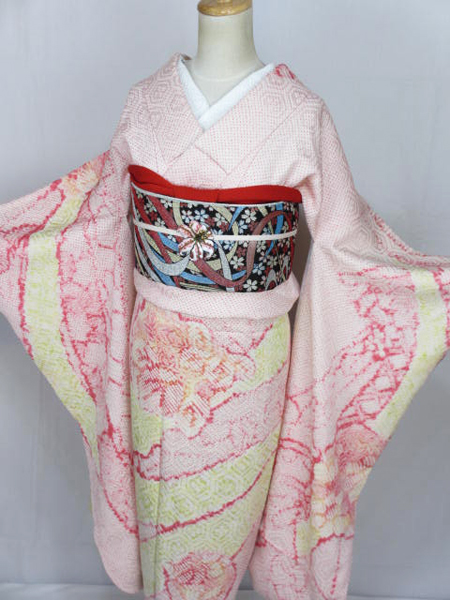 K50♪とんぼ♪総絞り＊パステルカラー＊大輪花♪振袖*164cm