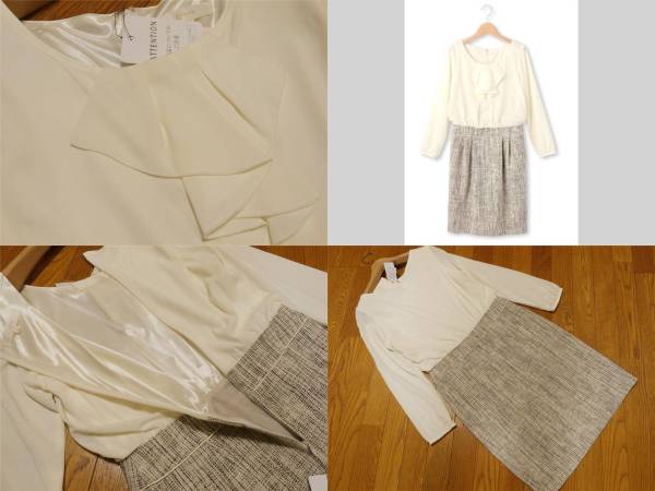 ☆新品☆ワールドgrove♪卒業・入学式 卒園・入園式にも♪フロントフリルツィード切り替えワンピース☆M