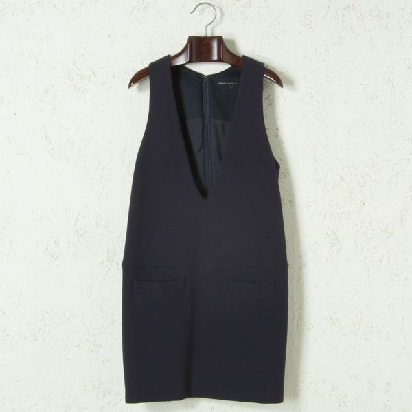 LAPIS LUCE ワンピース Vネック ノースリーブ 紺 36 w0032