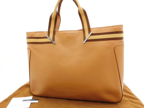 ◆NB8317 GUCCI グッチ レザー ウェビング メンズ トート バッグ