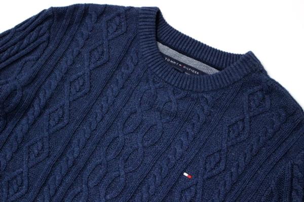 ★TOMMY HILFIGER ケーブルニットセーター 紺[889700-499-M]us三