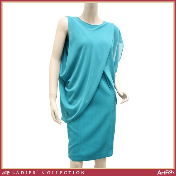 1円ブルマリン◇ターコイズ シフォンレイヤード ドレスp638*i40