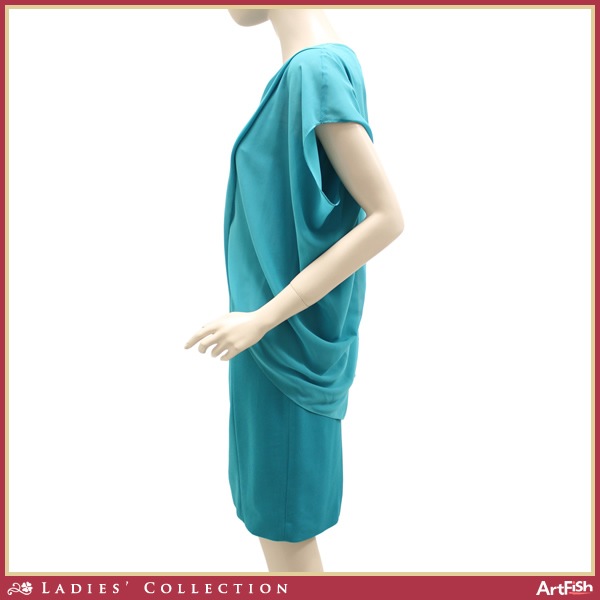 1円ブルマリン◇ターコイズ シフォンレイヤード ドレスp638*i40