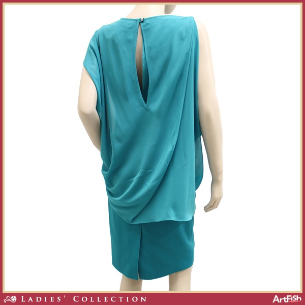 1円ブルマリン◇ターコイズ シフォンレイヤード ドレスp638*i40