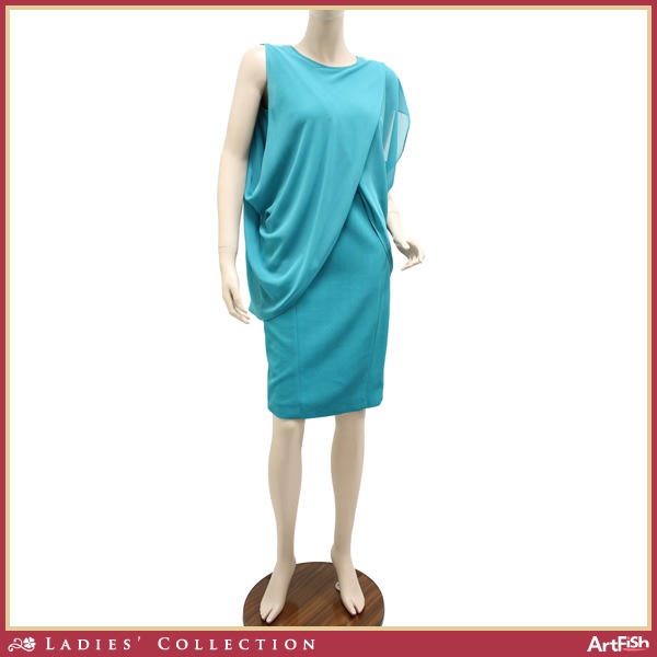 1円ブルマリン◇ターコイズ シフォンレイヤード ドレスp638*i40