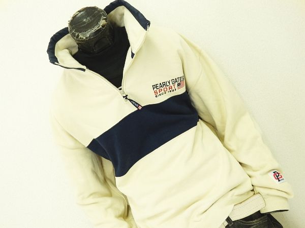 ★パーリーゲイツハーフジップスウェットトレーナー3ベージュ★