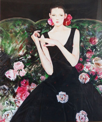 薔薇 中島裕子・バラの幻想 ボード・油彩 20号 額装 書画肆しみづ 絵画