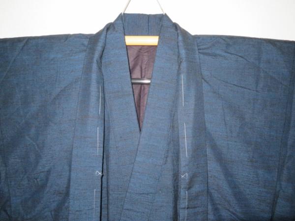 壱5270 本絹古代結城紬 男着物羽織 裄73К丈150藍柔らか 未着用