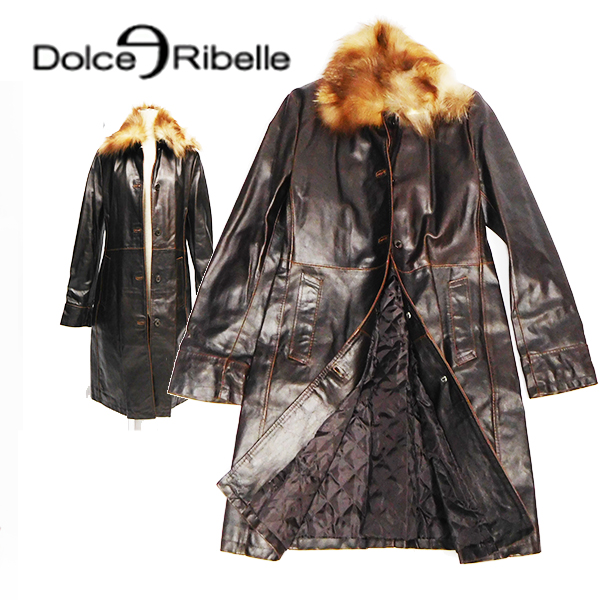 高級イタリー製牛革フォックスファーリアルレザーロングコート