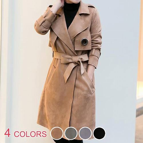 スエード トレンチコート グレー L