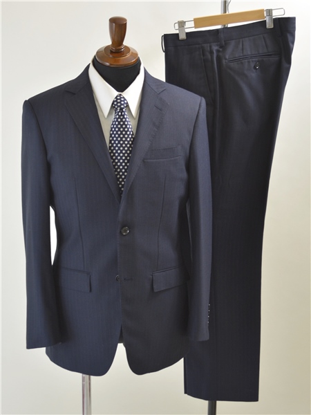 6TK83】オリヒカ 2つボタンシングルストライプスーツAB6/L/濃紺