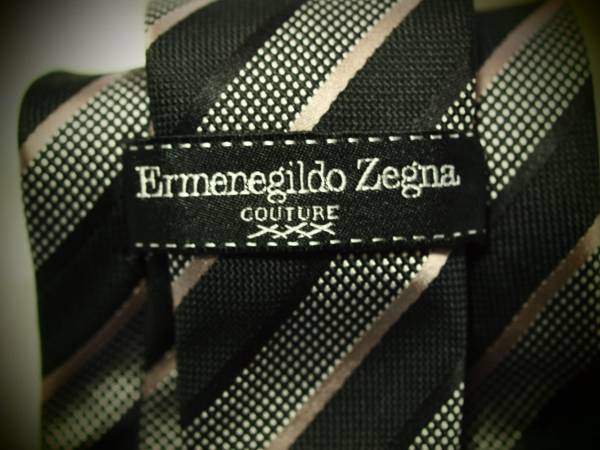 ゼニア【伊】最高峰クチュール極上ネクタイ⑤レジメン灰×黒系