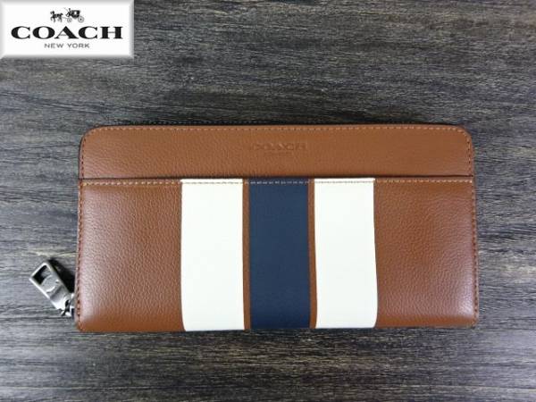 ★新品！コーチ メンズ ヴァーシティー レザーストライプ 長財布