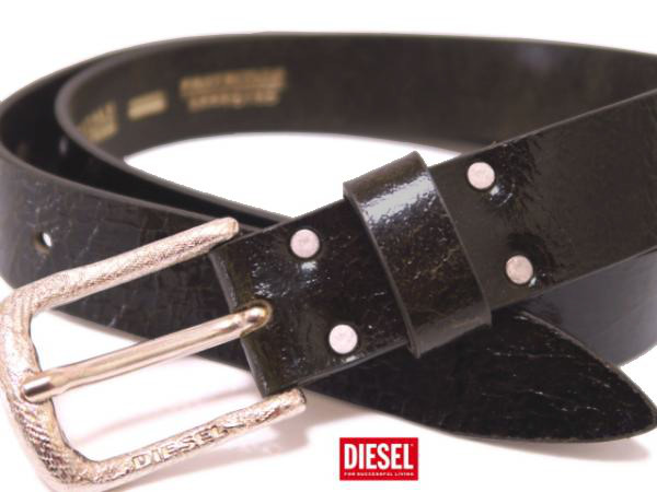 新品ディーゼルDIESELイタリー製◎本革レザー加工ベルトメンズ黒