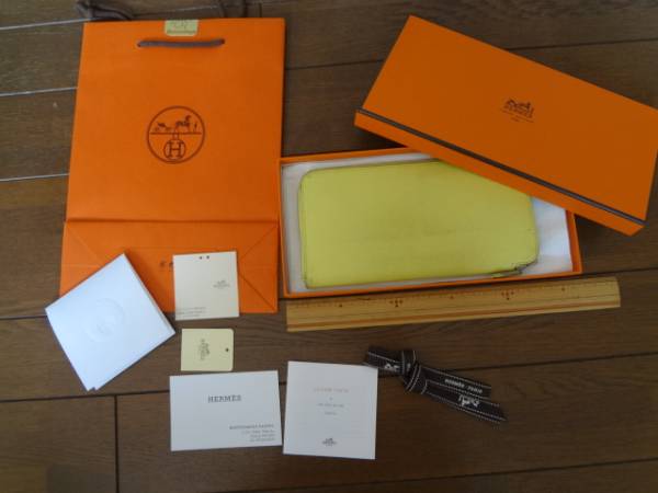 8-エルメスシルクイン長財布ラウンド黄色イエローHERMES箱保証書