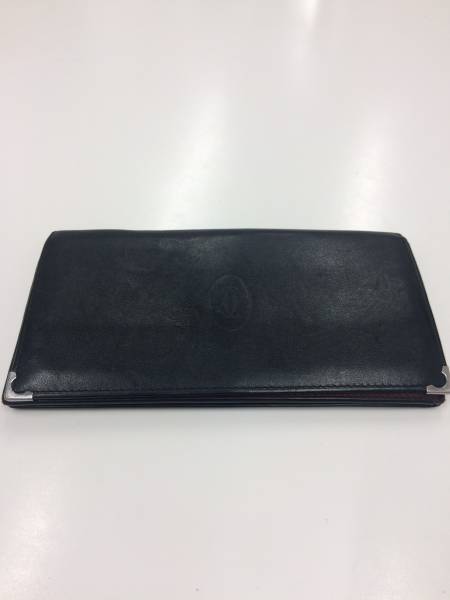 カルティエ 長財布 黒 ボルドー レザー Cartier
