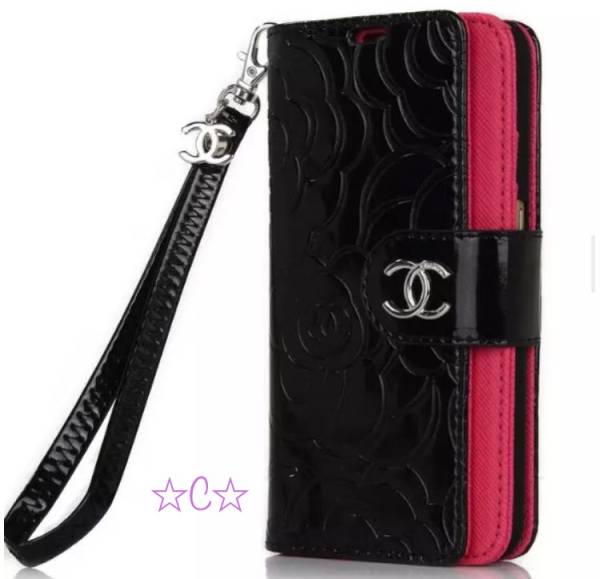 シャネル☆iPhone7 手帳型ケース カメリア型押し ブラック