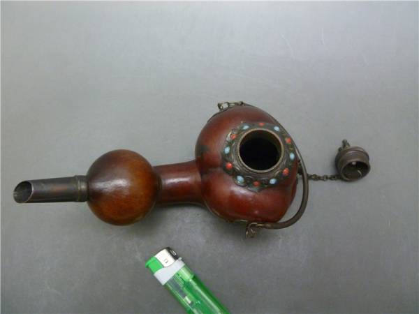 貴石 ≡雅蔵≡AC057 天然ひょうたん細工 酒壺 貴石銅飾嵌 中国古玩 枝状珊瑚