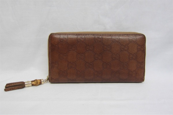 ◆GUCCI◆グッチ ラウンドファスナー 長財布 シマライン バンブー 224253◆USED品