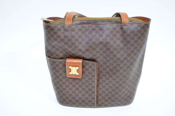 鞄C/美品☆vintageオールドCELINEマカダム柄ハンドバッグ 茶 CELINE 