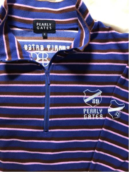 PEARLY GATES パーリーゲイツ 長袖 ジップ シャツ パープル ボーダー ６