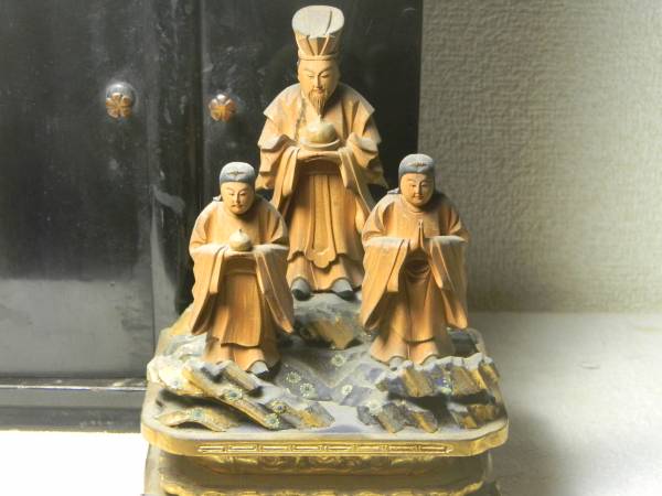 木彫 仏？ 三尊像 厨子 検仏教美術仏像神像脇侍珍品希少古寺明王天部