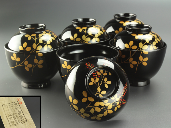 【琴》能登輪島塗 蒔絵吸物椀五客 IM970
