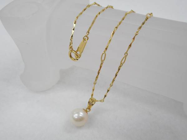 【K18・1粒パールネックレス】ダイヤモンド付き パール ペンダント / 8ｍｍ珠/3.6ｇ