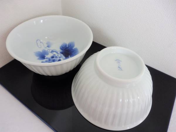 深川製磁 ◇ ブルーワイナリー 麺丼 2客 ◇ 検たち吉香蘭社