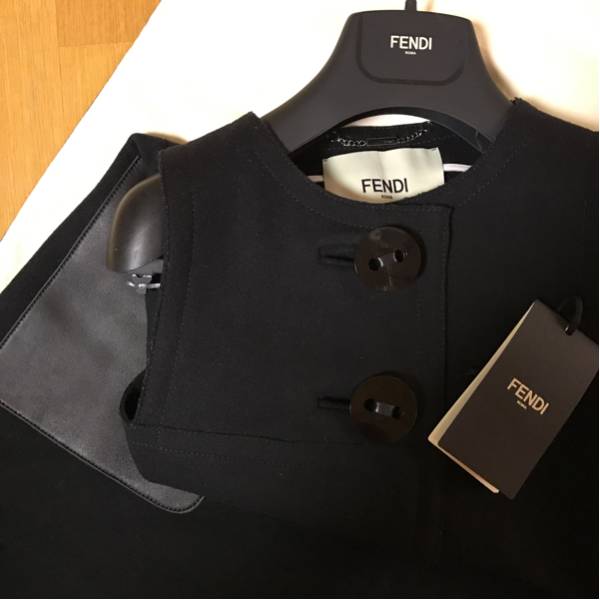 2015-16秋冬 FENDI ワンピース 黒 レザーポケット レザー ムートン 
