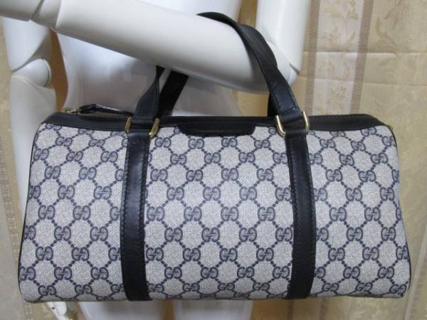 《美品》グッチ GG 柄 シマ ボストン バッグ 本革 CFHN