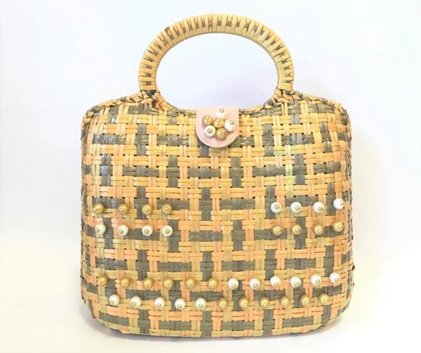 イタリー製◇Capaf◇カパフ　ハンドメイド・ラタン・パール　デザインバッグ　カゴバッグ【美品】o