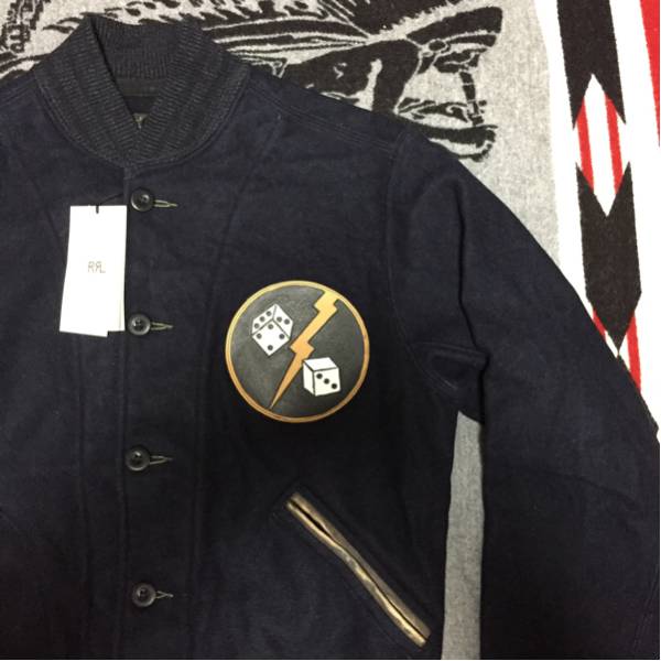 売り切り RRL WALTERS バーシティジャケット L 新品タグ付き 1点のみ スタジャン レザー ハンドペイント スコードロンパッチ RalphLauren