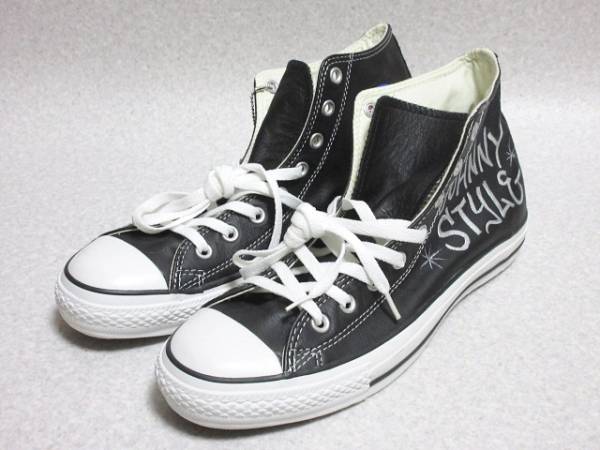未使用品 コンバース オールスター ハイカット レザー 黒 29cm ペイント