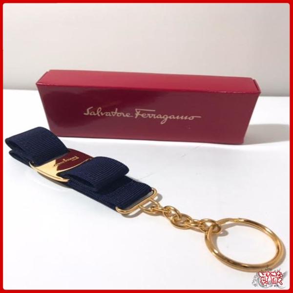 買蔵/１円～極美品 フェラガモ キーホルダー ネイビー　キーリング メンズ レディース