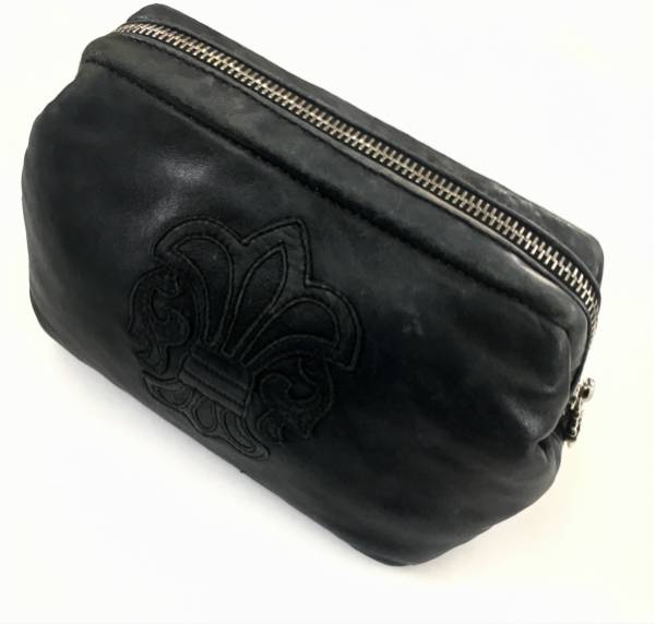 【希少モデル】CHROME HEARTS コスメティックポーチ BSフレア レザーパッチ 正規品 クロムハーツ ライトレザー ポーチ コスメ バッグ
