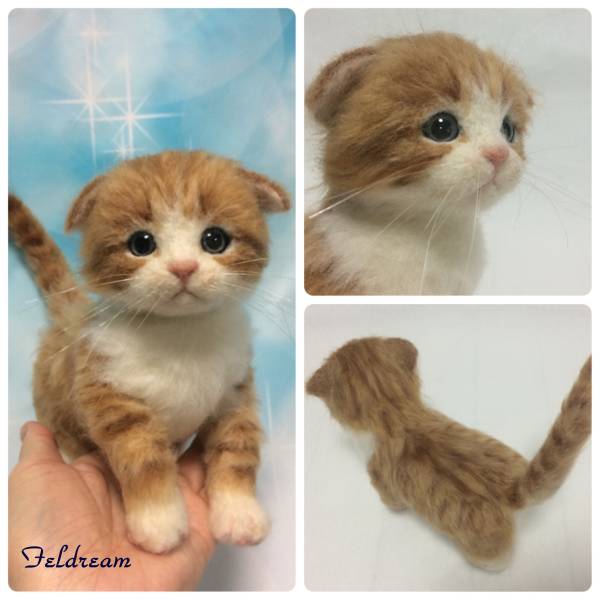 Feldream◇羊毛フェルト猫 おさんぽ ♪ スコティッシュ子猫 茶トラ白